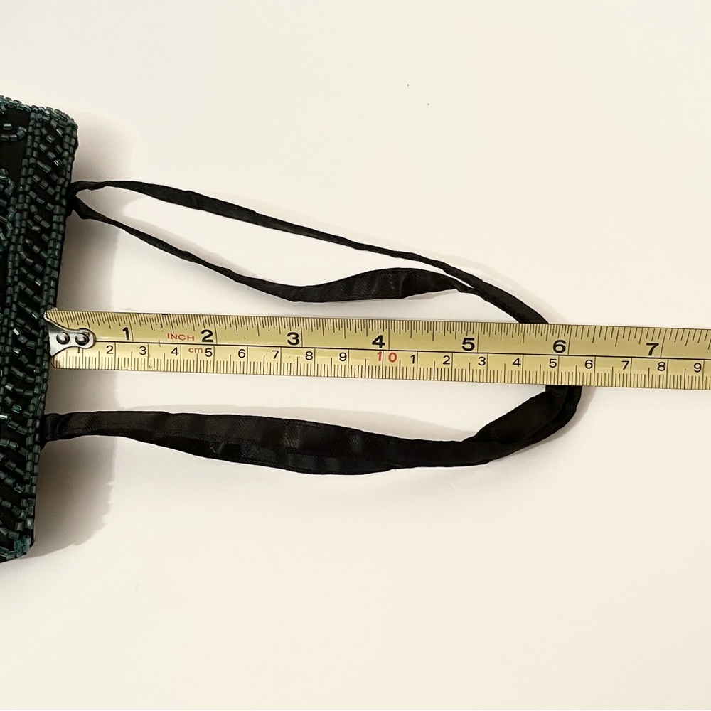 Vintage Teal Green Beaded Evening Bag Black Satin - Picture 15 of 15